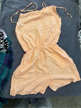 Girls Peach Tie-Shoulder One-Piece Romper